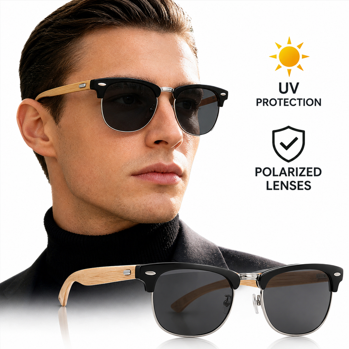 Rimless oversized cat eye polarized sunglasses with wood-effect temples Bowlift
