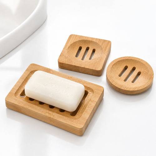 Bamboo soap dish with raised drainage grooves Bowlift