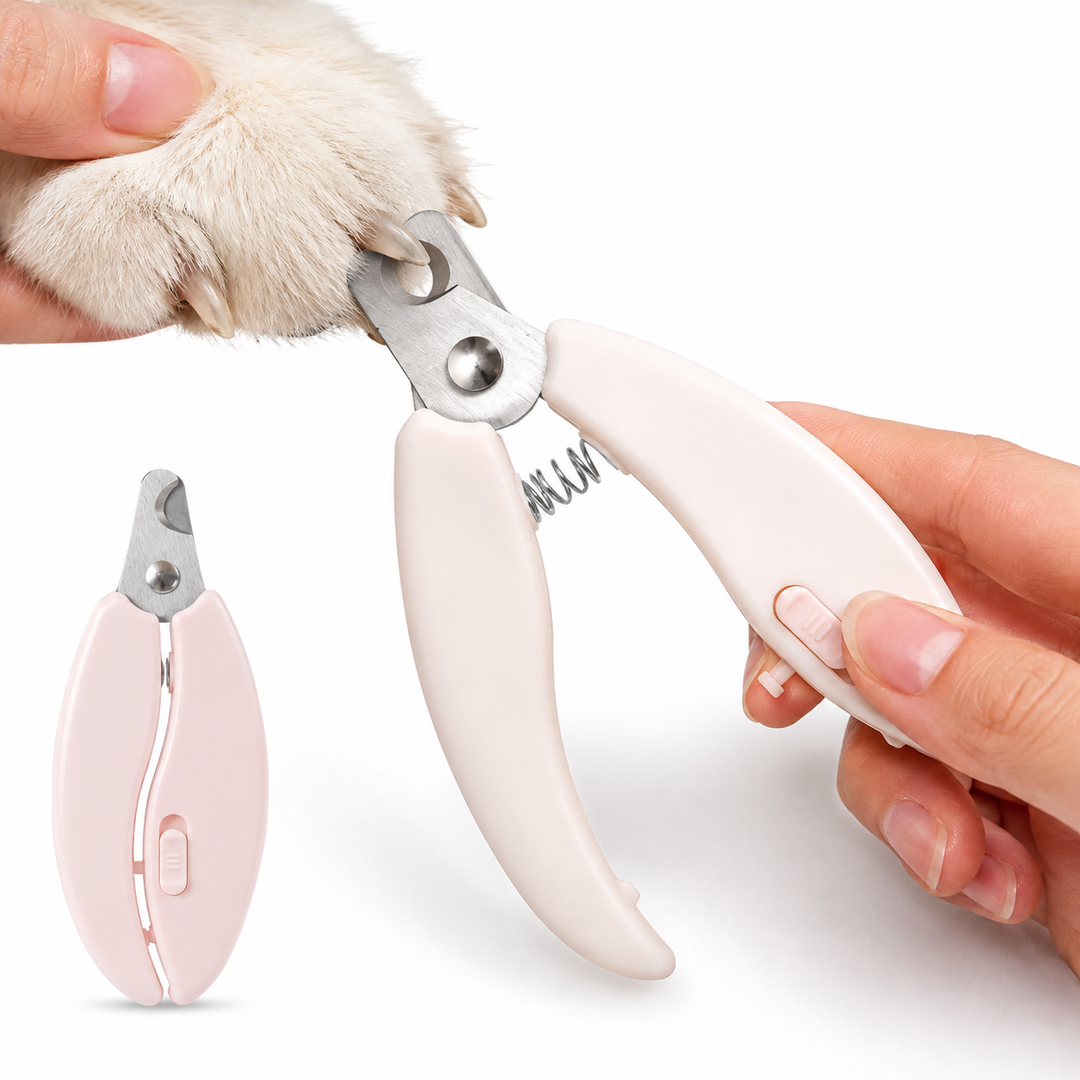 Compact ergonomic pet nail clippers with safety stop and thumb lock Bowlift