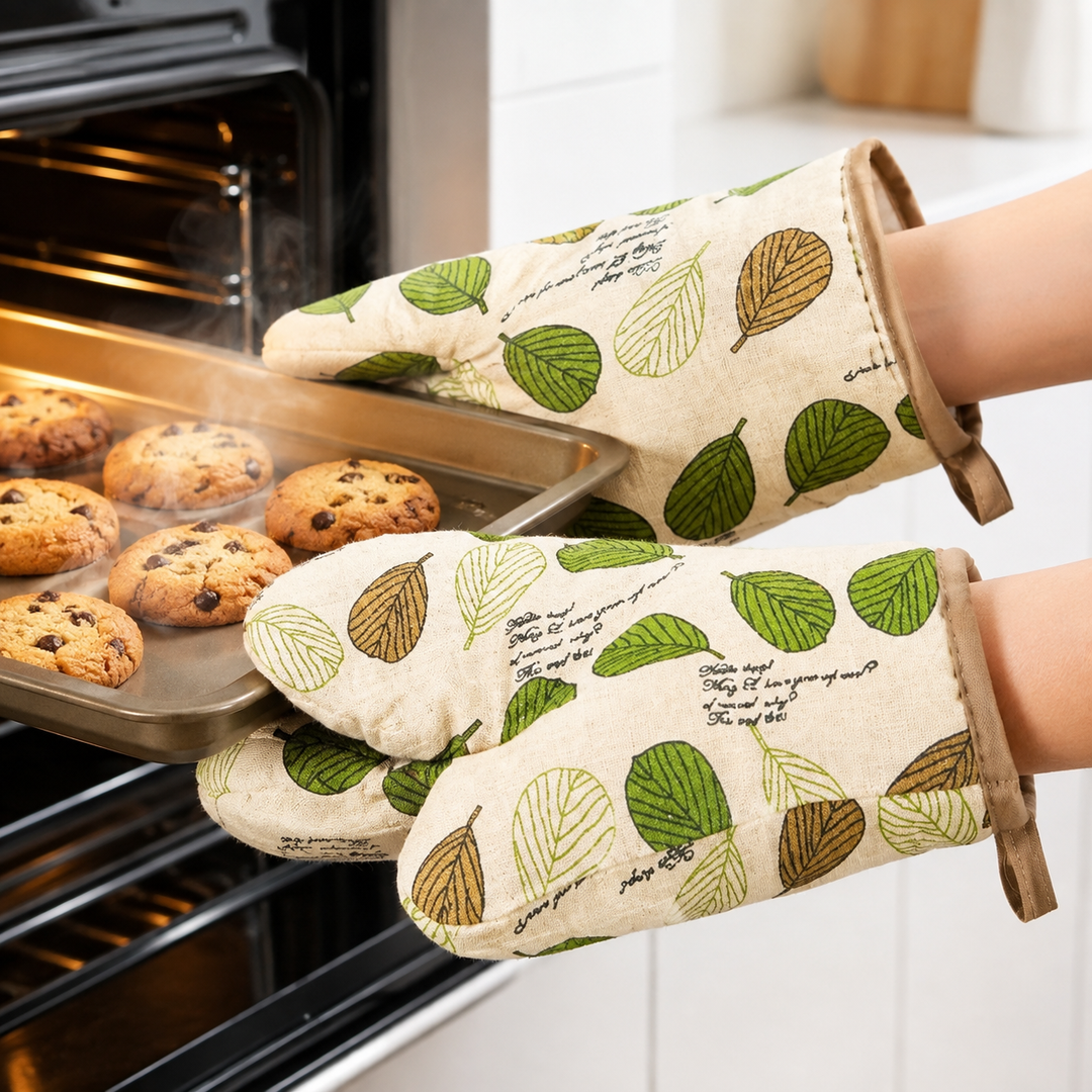 Heat-resistant cotton oven mitt with silicone grip and hanging loop Bowlift