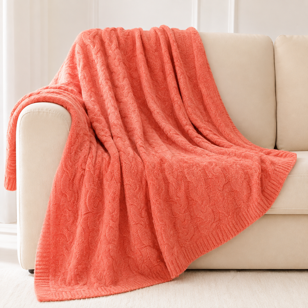 Luxurious cable knit throw blanket Bowlift