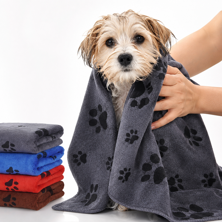 Ultra-absorbent microfiber pet drying towel with embossed paw print design Bowlift