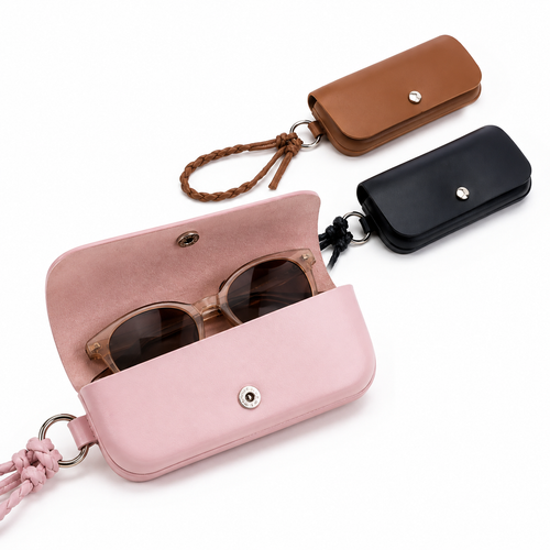 Leather Eyewear Pouch with Braided Strap & Snap Closure Bowlift