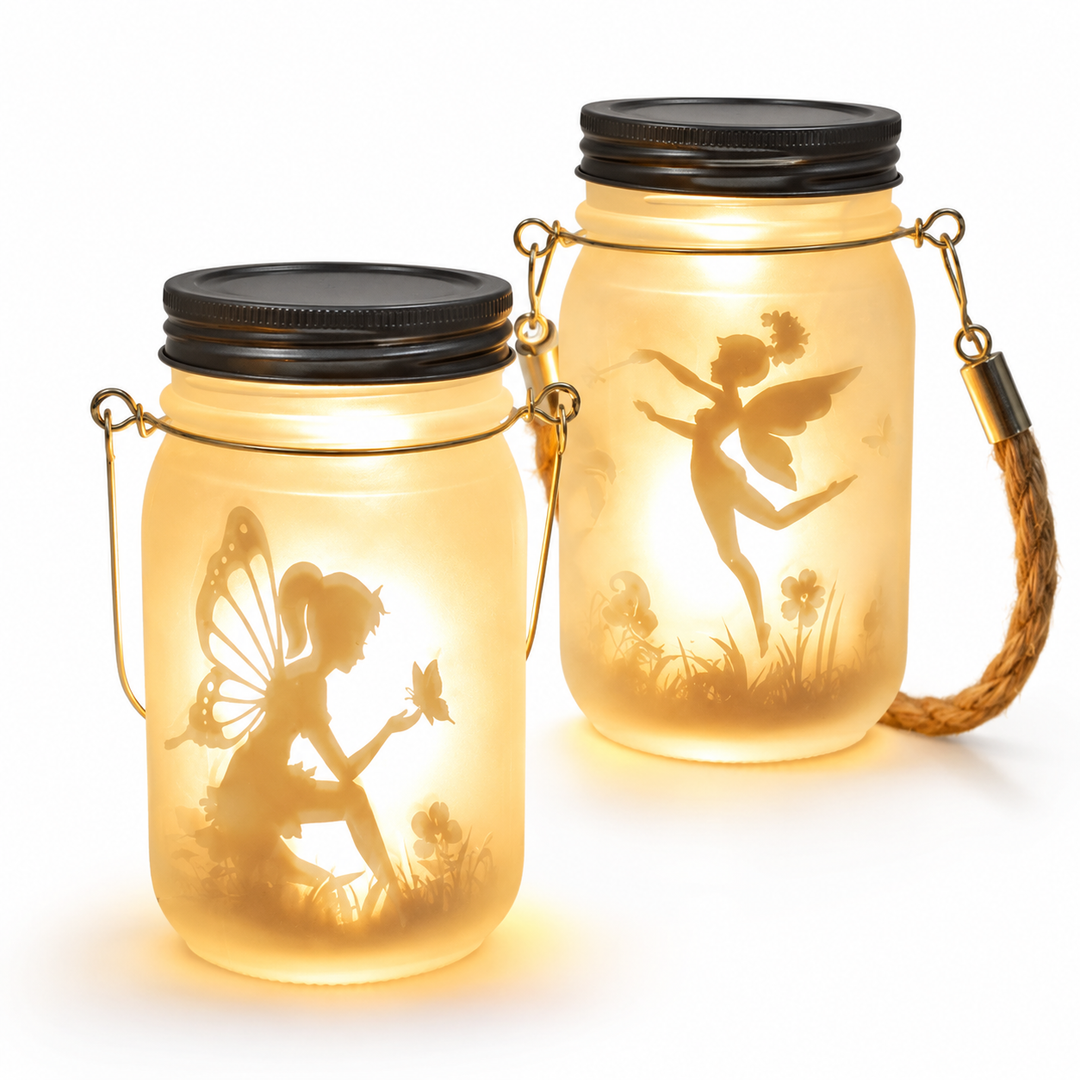 Hanging Frosted Mason Jar Fairy Lanterns with Battery LED Lights and Rope Bowlift