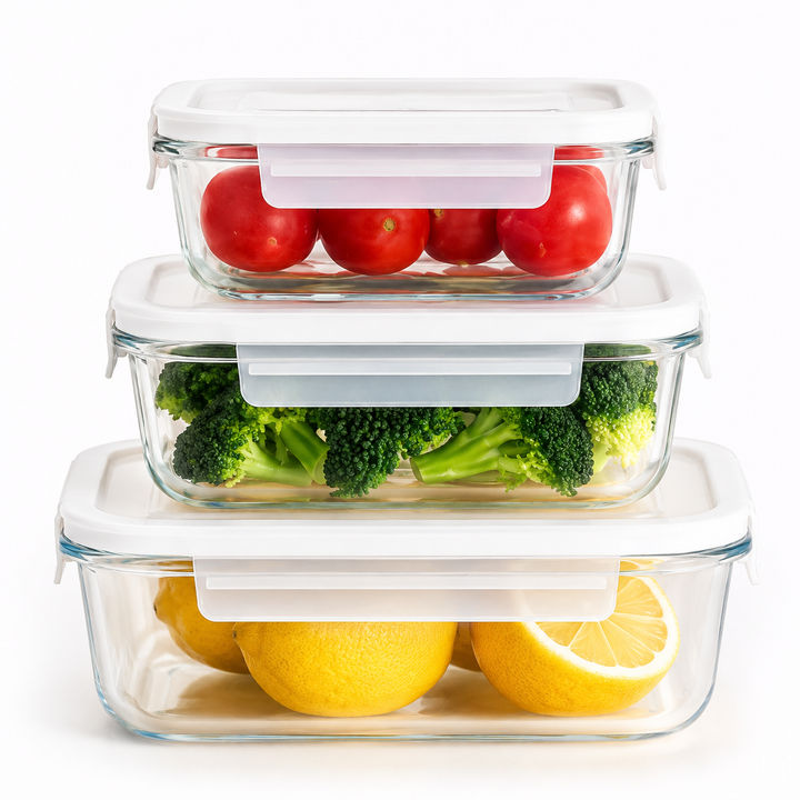 Stackable Airtight Borosilicate Glass Meal Prep Container Set with Leakproof Lids Bowlift