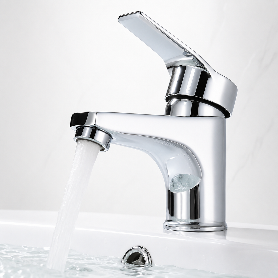 Single-Handle Deck-Mount Basin Faucet with Ceramic Cartridge Bowlift