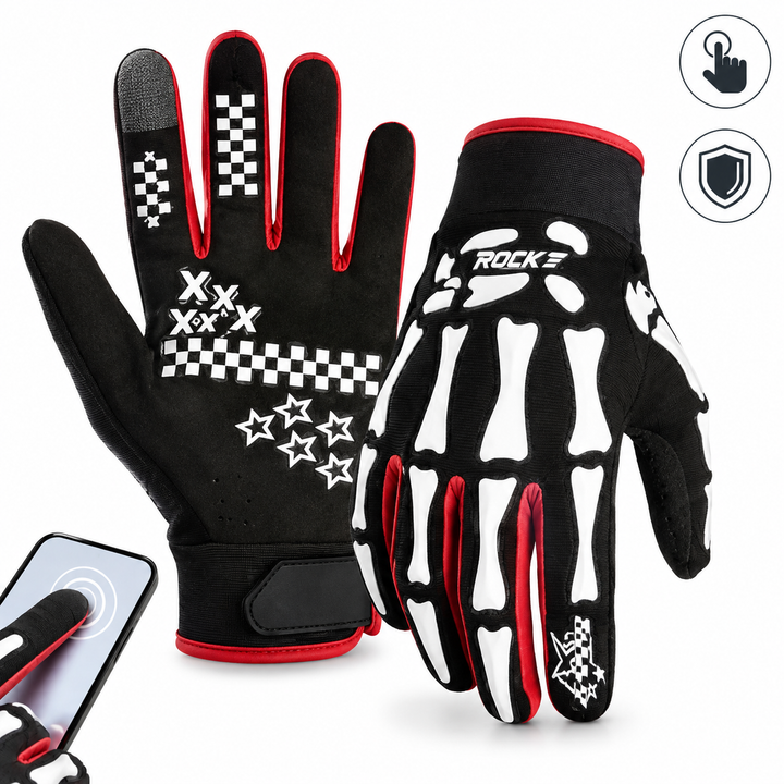 Skeleton Print Lightweight Full-Finger Cycling Gloves Bowlift