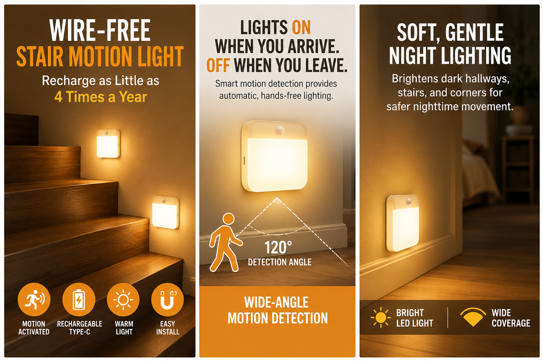 Square rechargeable LED wall sensor night light with magnetic adhesive mount Bowlift