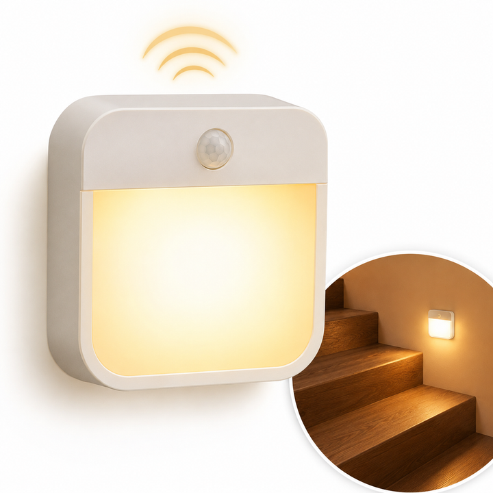 Square rechargeable LED wall sensor night light with magnetic adhesive mount Bowlift