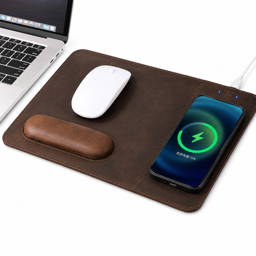 Leather Wireless Charging Desk Mat with Ergonomic Wrist Rest Bowlift