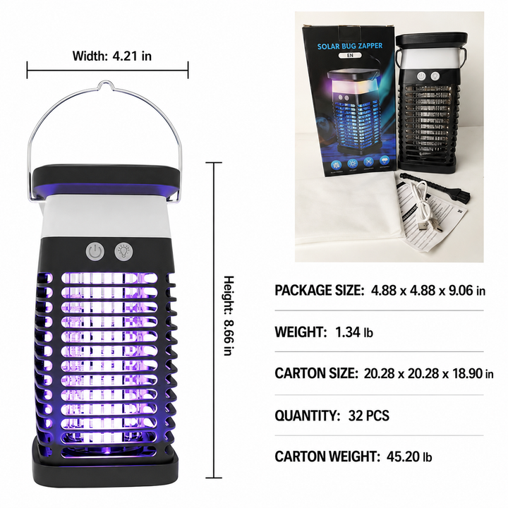 Solar-Powered PIR Motion Sensor Mosquito Zapper Lamp Bowlift
