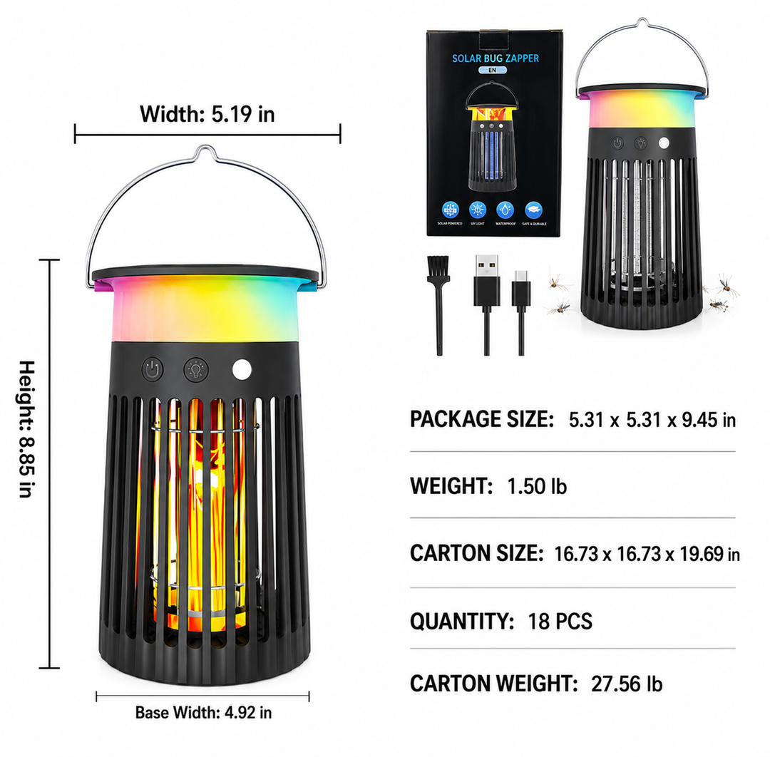 Solar-Powered PIR Motion Sensor Mosquito Zapper Lamp Bowlift