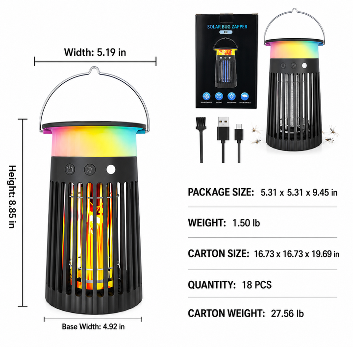 Solar-Powered PIR Motion Sensor Mosquito Zapper Lamp Bowlift