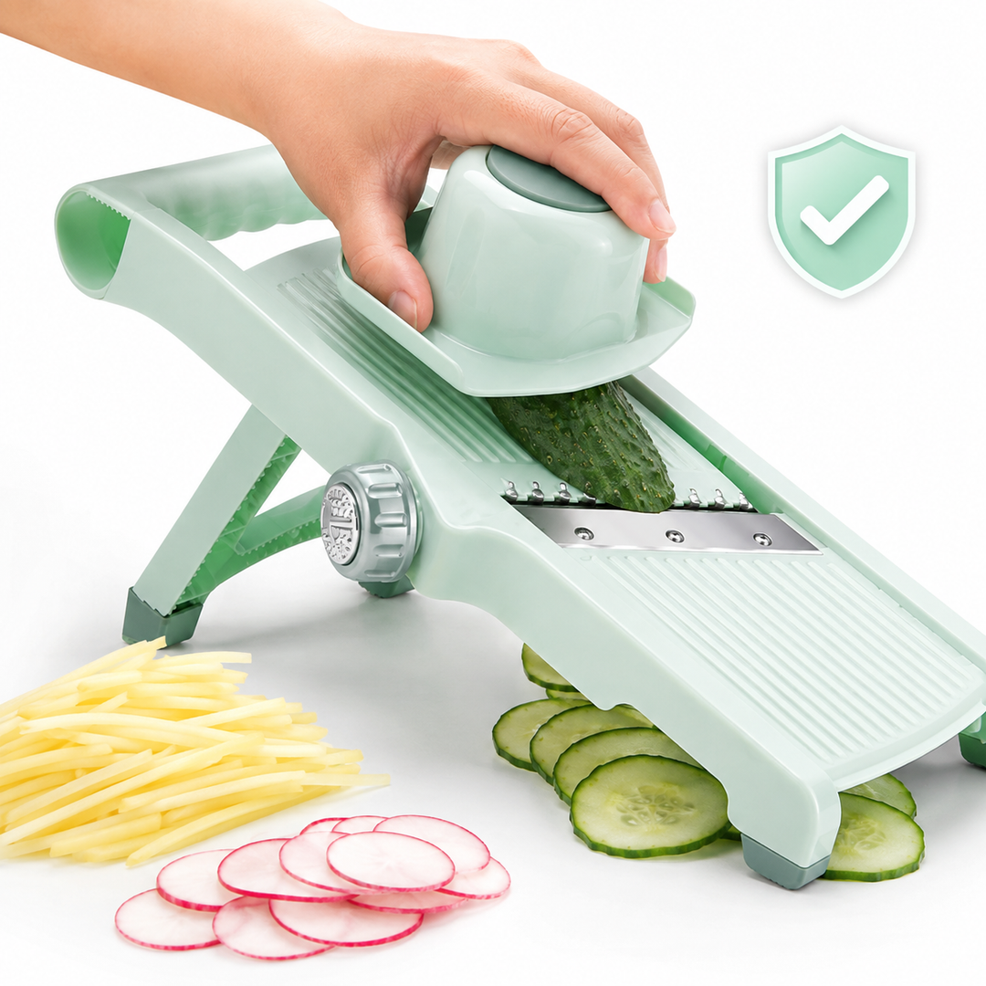 Adjustable MultiFunction Mandoline Vegetable Slicer with Safety Food Holder Bowlift