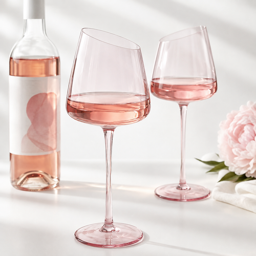 Tilted Rim Tall Stemmed Rose Wine Goblet Bowlift