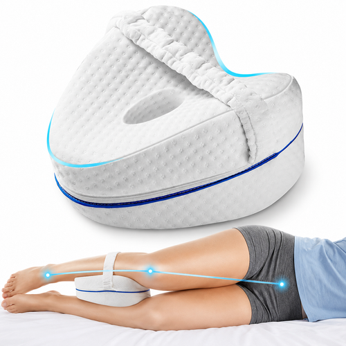 Ergonomic Contoured Memory Foam Knee Pillow with Adjustable Strap Bowlift