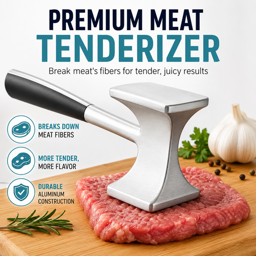 Heavy-Duty Stainless Steel Dual-Sided Meat Tenderizer with Ergonomic Non-Slip Handle Bowlift