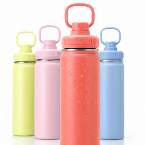 Insulated Vacuum Stainless Steel Water Bottle with Flip Straw and Carry Handle Bowlift