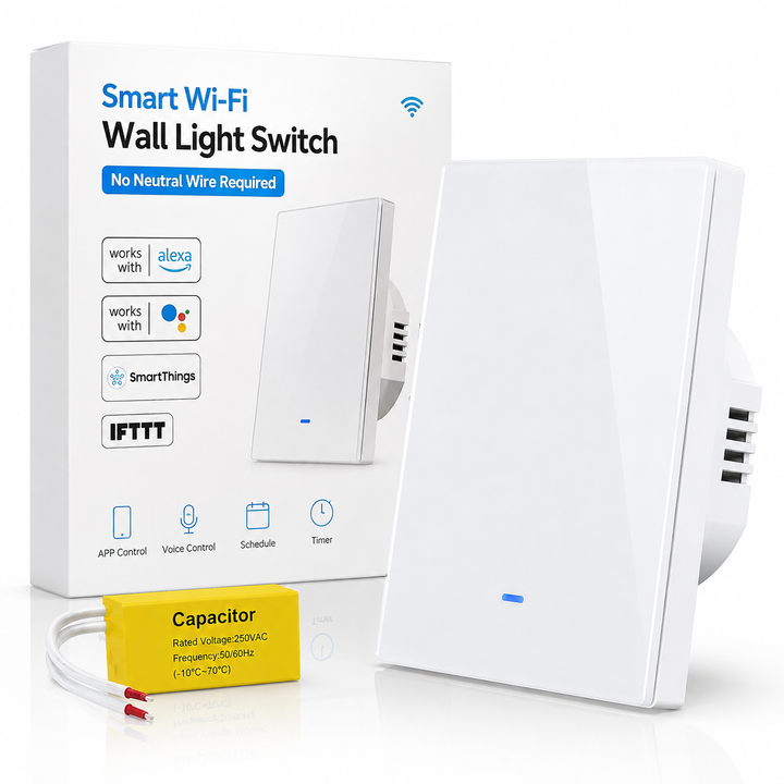 Smart Wi-Fi Single-Gang Wall Switch with Included Capacitor Bowlift
