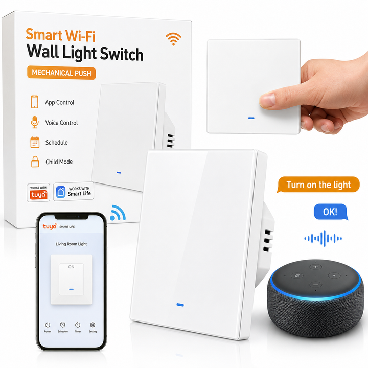 Smart Wi-Fi Single-Gang Wall Switch with Included Capacitor Bowlift