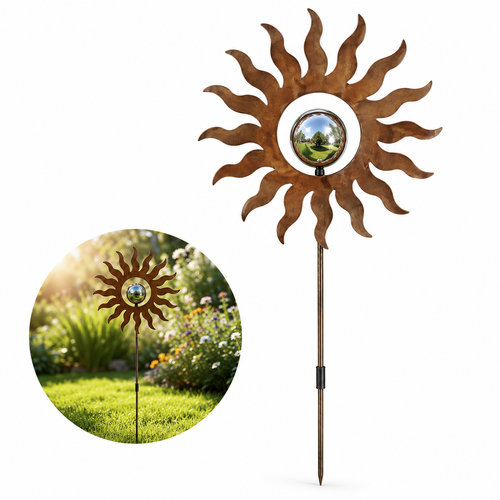 Sun Garden Stake with Reflective Gazing Orb Bowlift