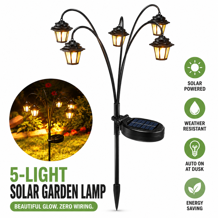 Outdoor Solar Lantern Pathway Stake Lights with Multi-Head Vintage Lamp Design Bowlift