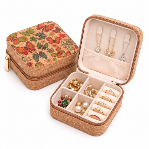 Compact Floral Cork Jewelry Travel Organizer Case Bowlift