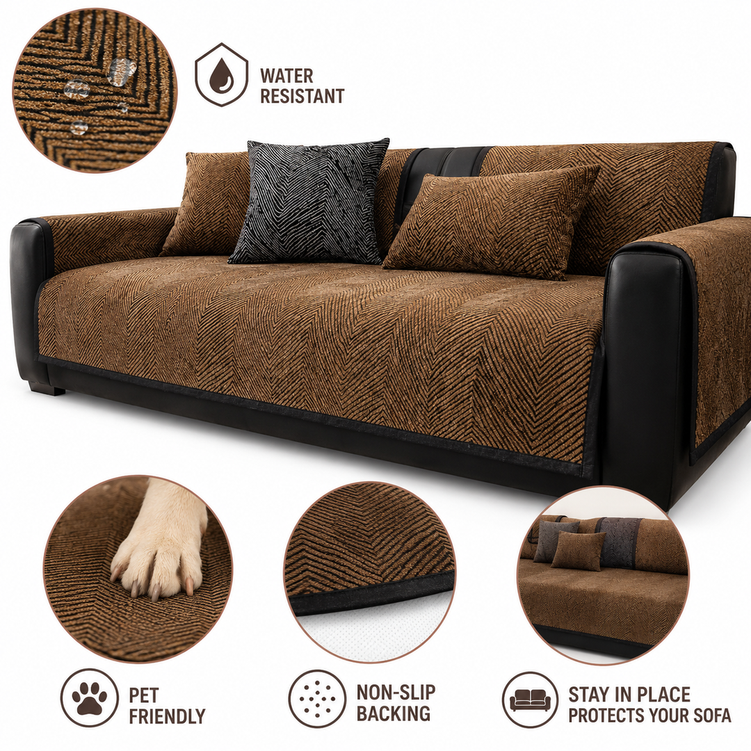 Modern Stretch Sofa Slipcover Set with Herringbone Chevron Texture Bowlift