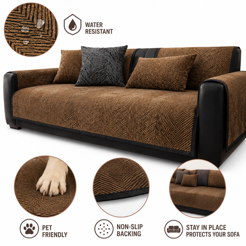 Modern Stretch Sofa Slipcover Set with Herringbone Chevron Texture Bowlift