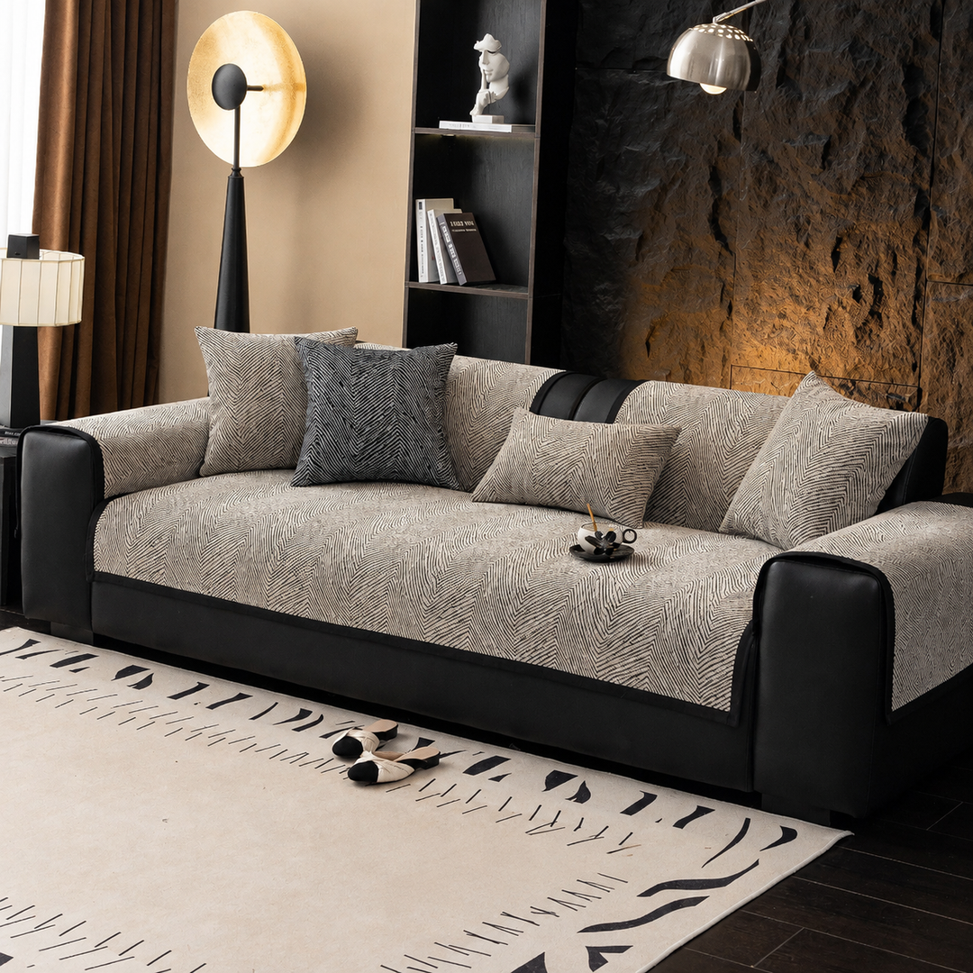 Modern Stretch Sofa Slipcover Set with Herringbone Chevron Texture Bowlift