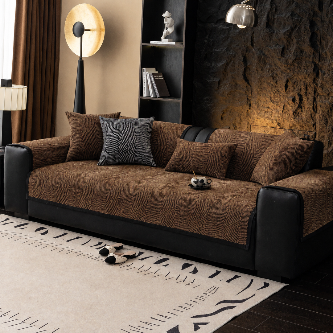 Modern Stretch Sofa Slipcover Set with Herringbone Chevron Texture Bowlift