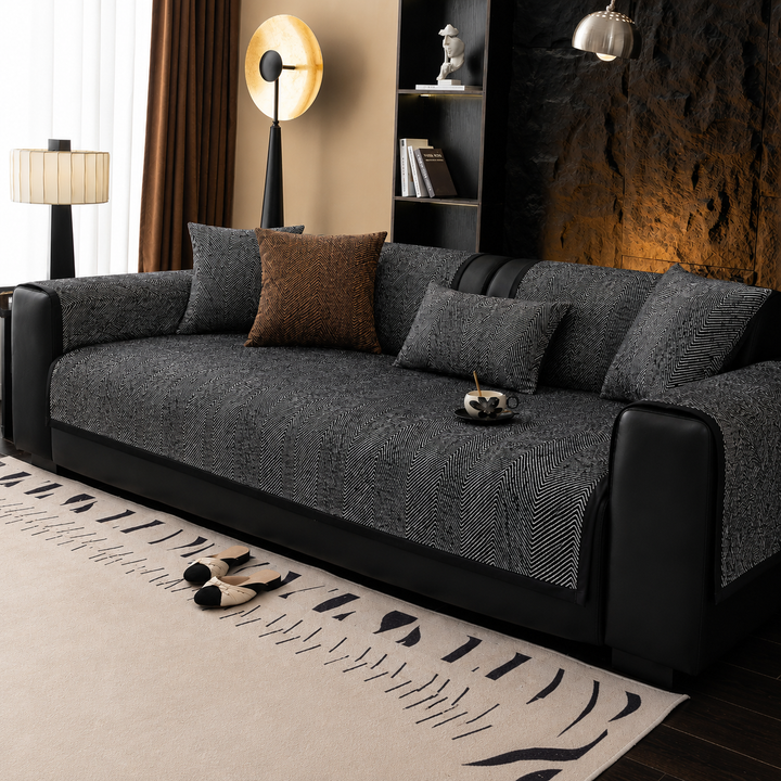 Modern Stretch Sofa Slipcover Set with Herringbone Chevron Texture Bowlift