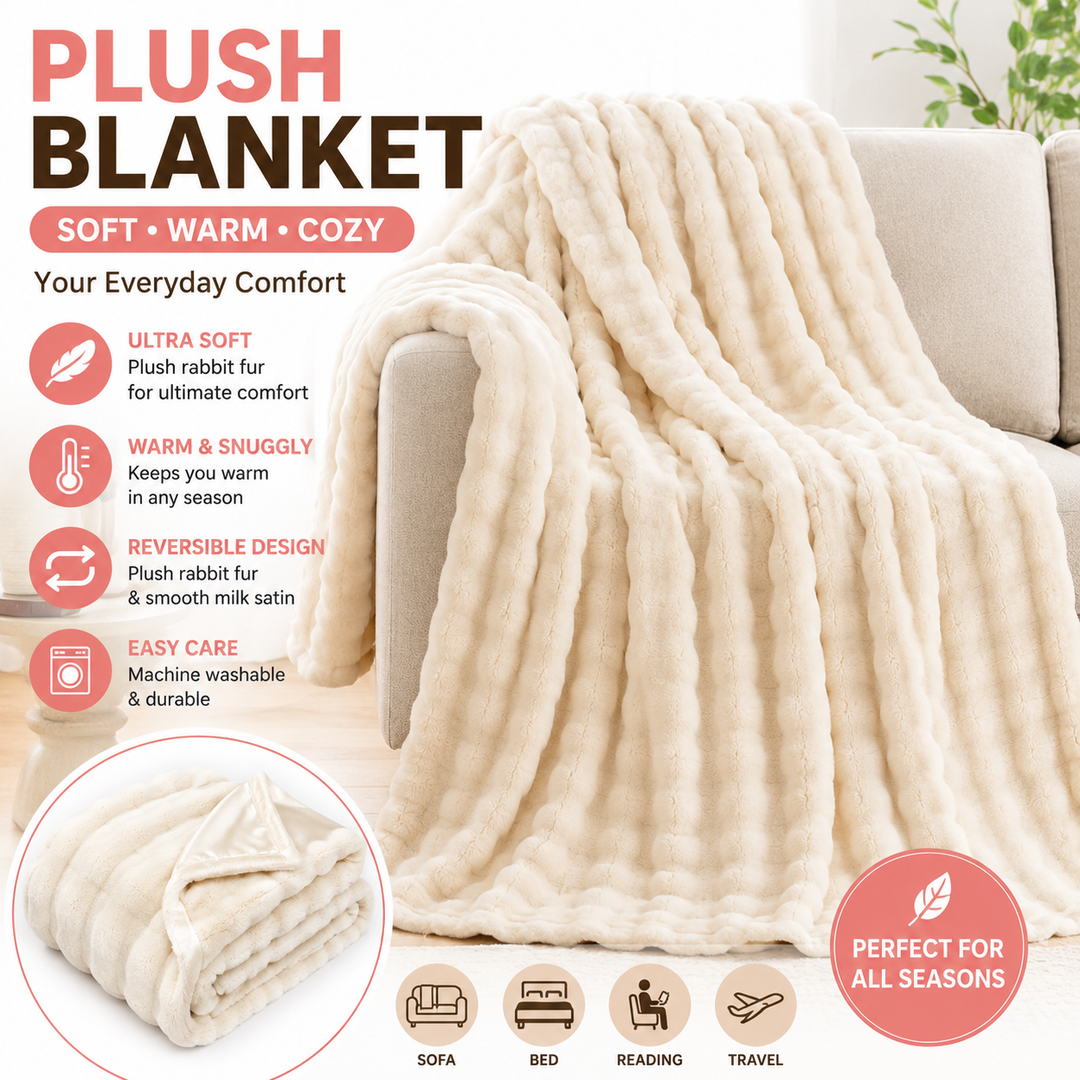 Plush Waffle-Textured Faux Fur Throw Blanket with Sherpa Backing Bowlift