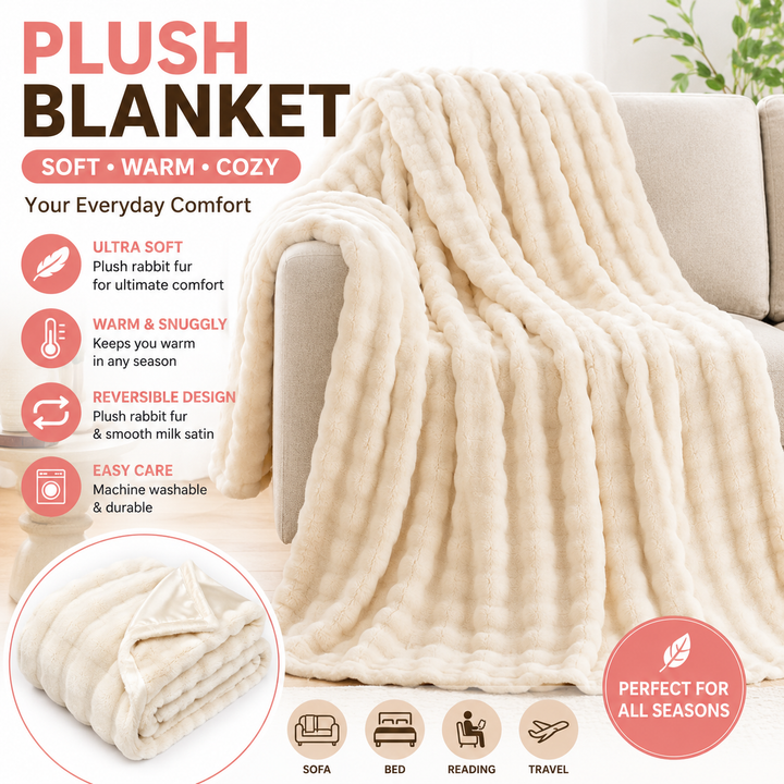 Plush Waffle-Textured Faux Fur Throw Blanket with Sherpa Backing Bowlift