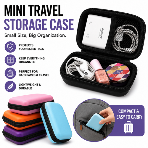 Compact Hard Shell Zippered Electronics Accessory Case Bowlift