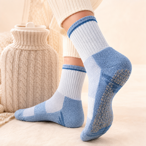 Cushioned Terry-Lined Non-Slip Grip Crew Socks with Plush Insole Bowlift