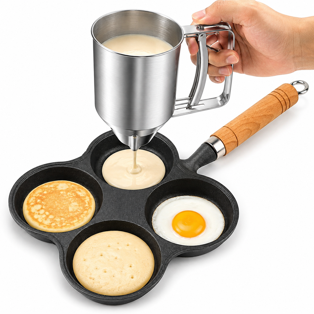 Quad-Cavity Cast Iron Breakfast & Pancake Pan Bowlift