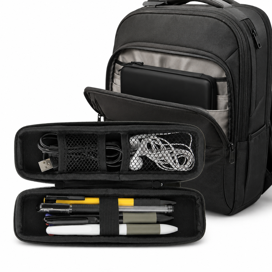 Compact Semi-Rigid Travel Electronics Organizer Case with Mesh Pocket and Elastic Straps Bowlift