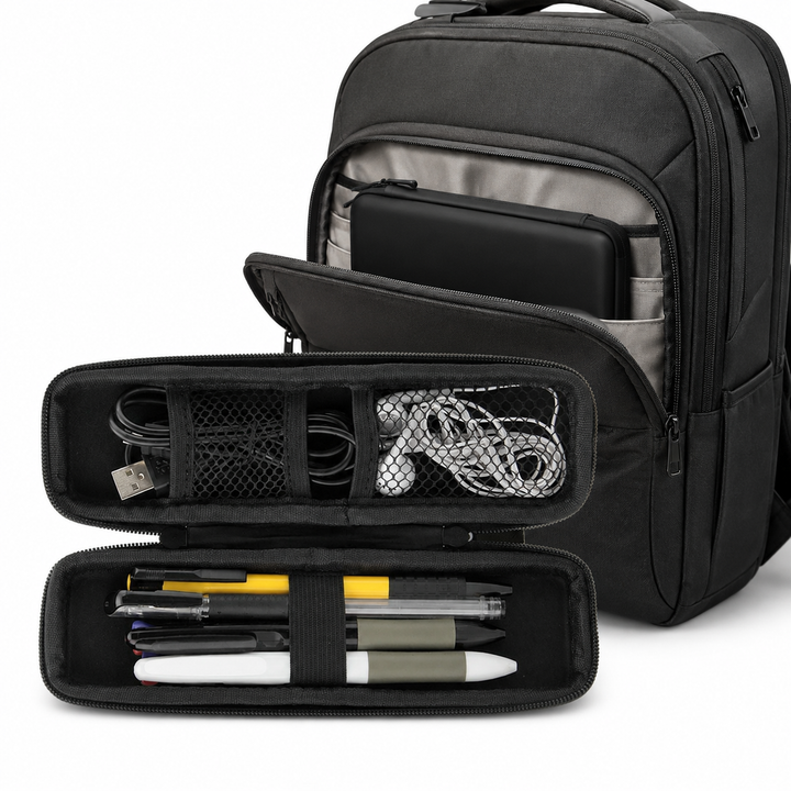 Compact Semi-Rigid Travel Electronics Organizer Case with Mesh Pocket and Elastic Straps Bowlift