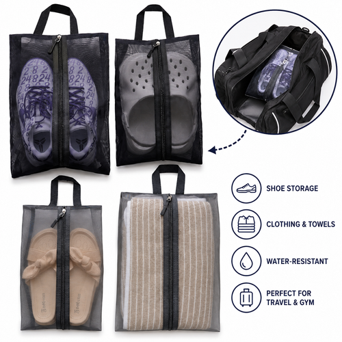 Transparent Mesh Zipper Shoe Bag with Handle Bowlift