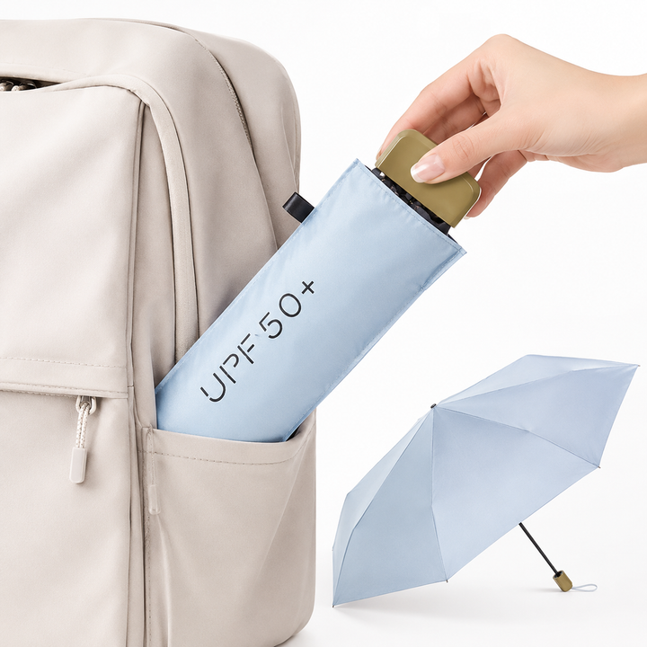 Compact UV-Protective Folding Travel Umbrella with Windproof Frame Bowlift