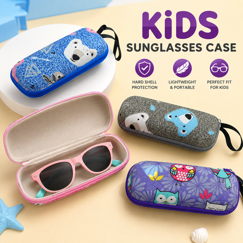 Printed hard-shell eyeglass and accessory case with wrist strap Bowlift