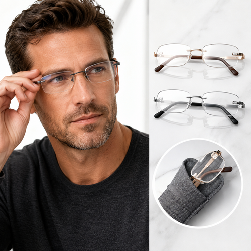 Slim rectangular metal eyeglass frames with adjustable nose pads Bowlift