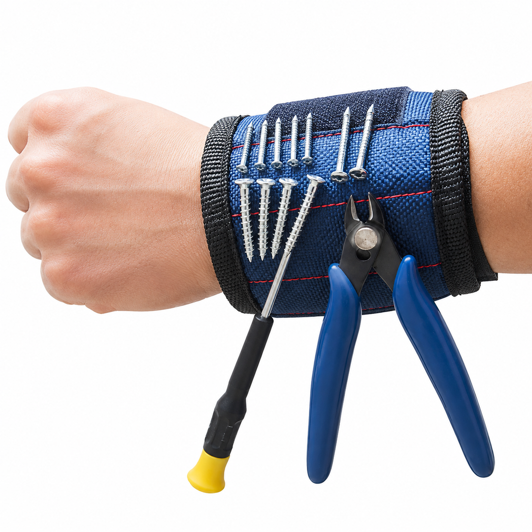 Heavy duty magnetic wrist tool organizer strap with reinforced nylon and secure Velcro Bowlift