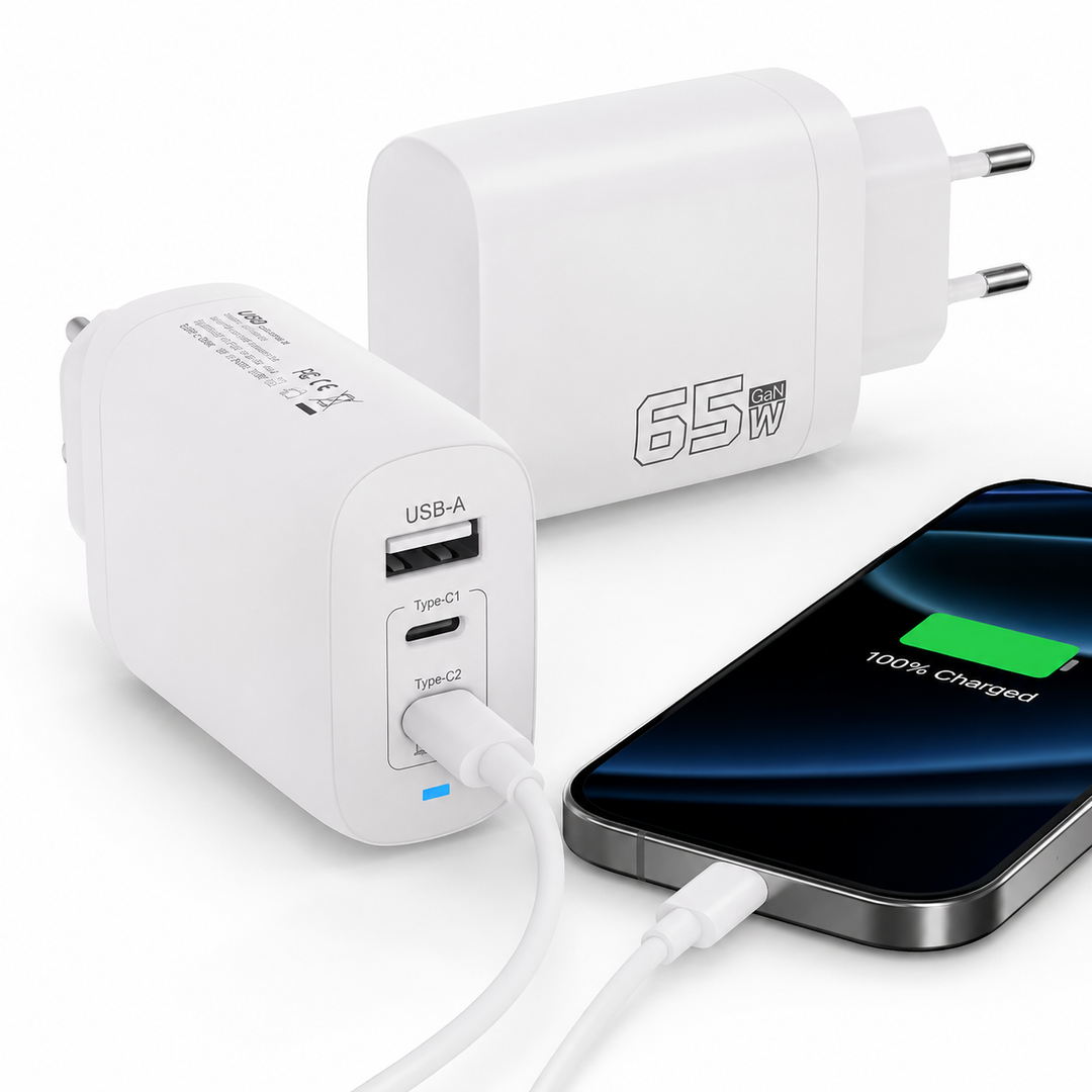 High-power GaN USB-C multiport fast charger with UK plug Bowlift