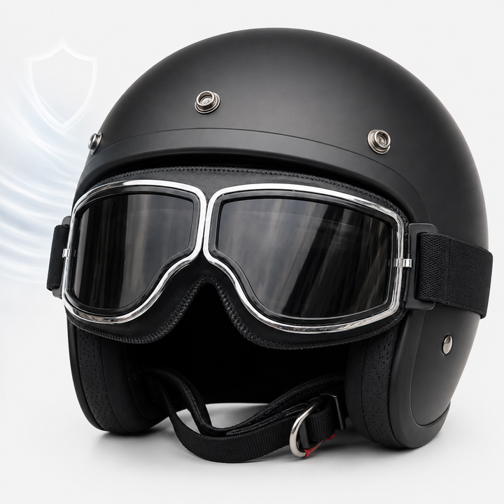 Retro aviator motorcycle goggles with anti-fog UV protection and padded frame Bowlift