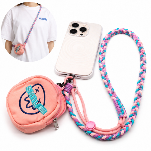 Braided crossbody phone lanyard with detachable mini pouch and adjustable cord Bowlift