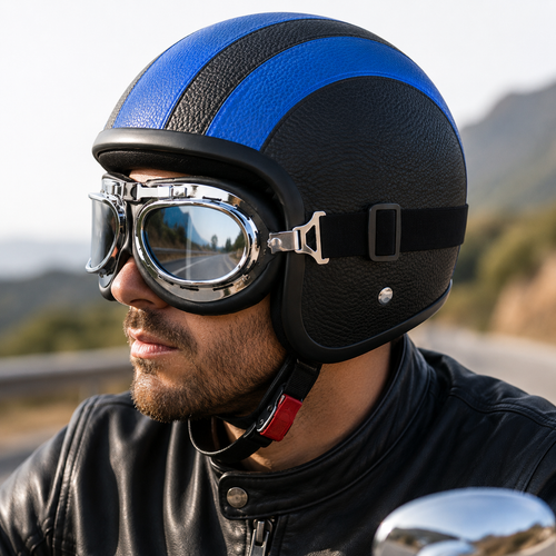 Retro open-face motorcycle helmet with detachable aviator goggles Bowlift