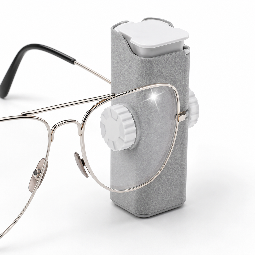 Portable electric eyeglass cleaning kit with microfiber cloth spray and compact storage Bowlift