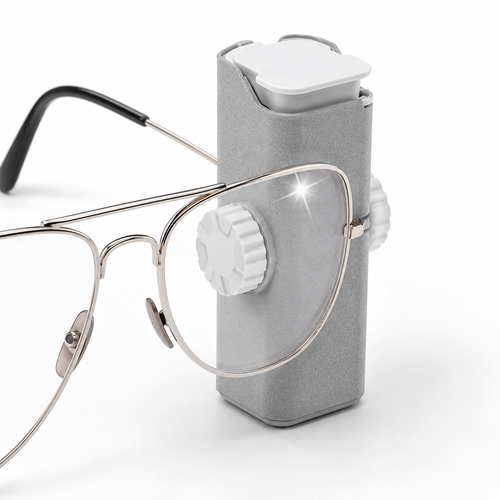 Portable electric eyeglass cleaning kit with microfiber cloth spray and compact storage Bowlift